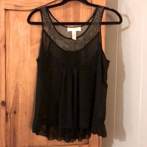 Oscar de la Renta-Pink label black sheer blouse.